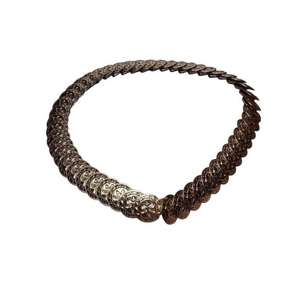 Elastic Stretch Belt Gold Tone Coin Disc Cinch Waist Jewelry 26\